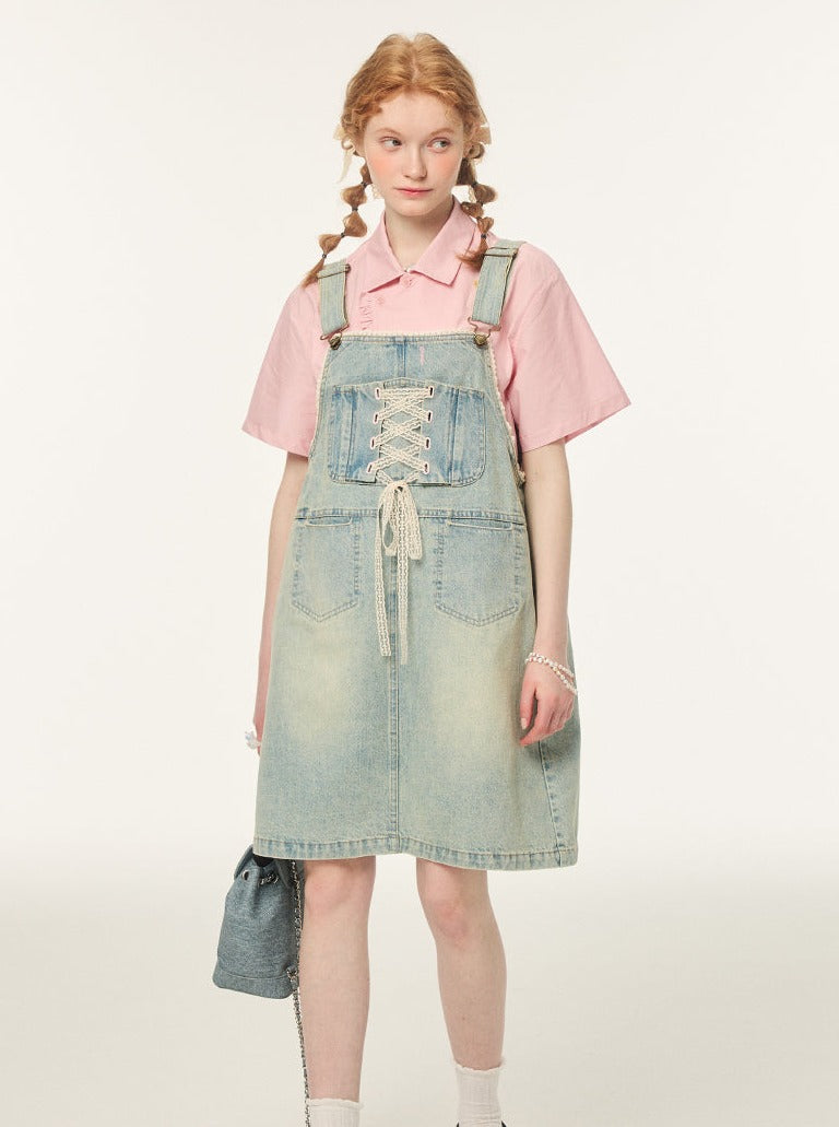 Denim Loose Suspender Skirt