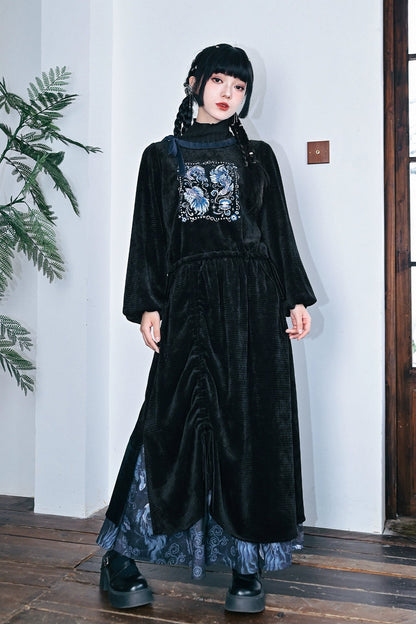 ダークチャイナパッチワークスカート