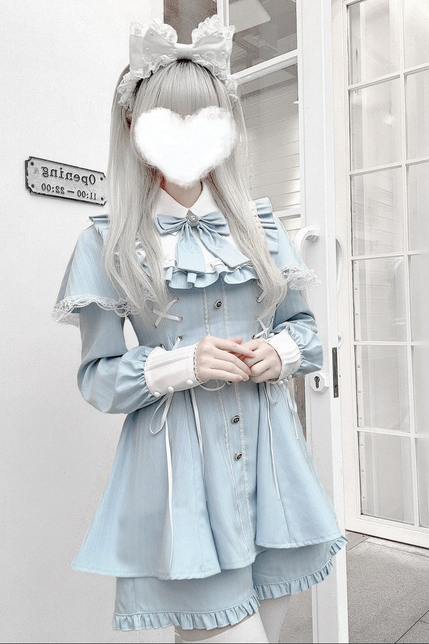 【1月20日予約締切】リボンフリルカラーケープレースアップドレスセットアップ