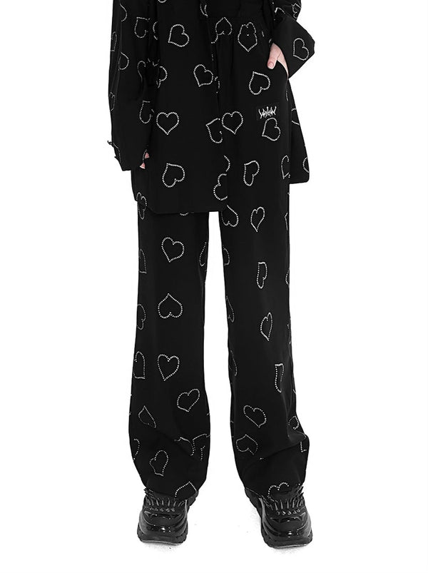 Heart Print Loose Straight Casual Pants