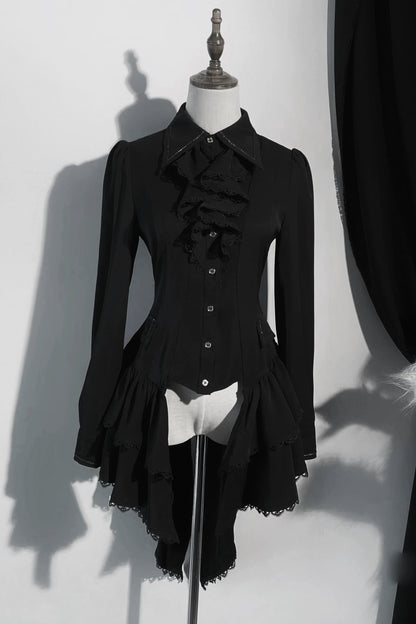 【9月13日予約締切】Black Red Military Ruffle Lolita Jacket (with epaulet bow) + Shirt + Short Skirt Set / Shorts Set + Complete set 1/2 (Officer cap + Leg covers + Sash)