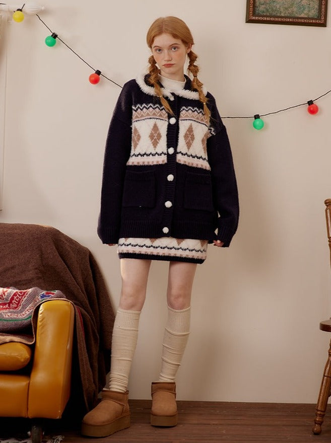 Argyle Knit Cardigan + Argyle Knit Skirt