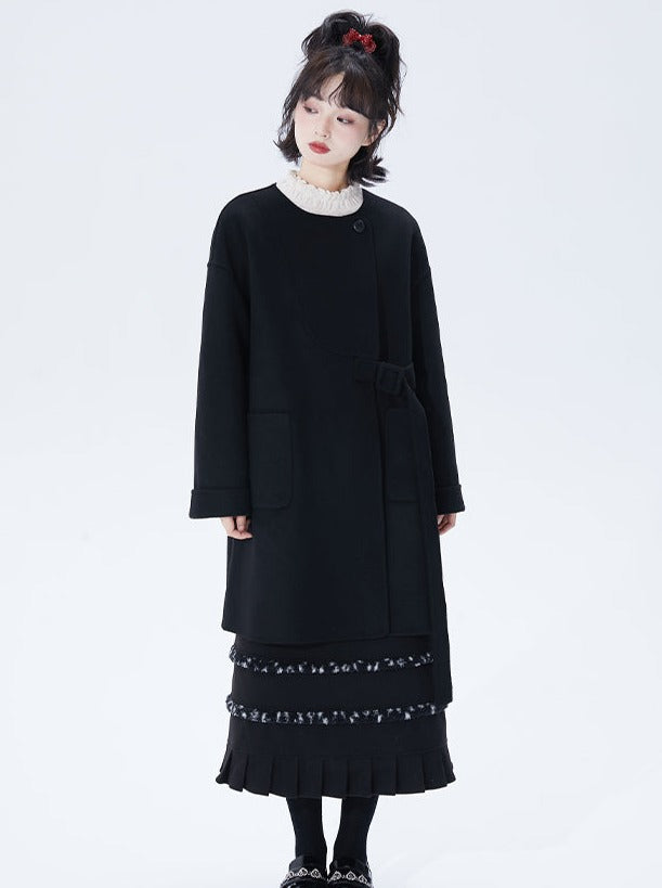 Mid-length loose high-end retro wool coat