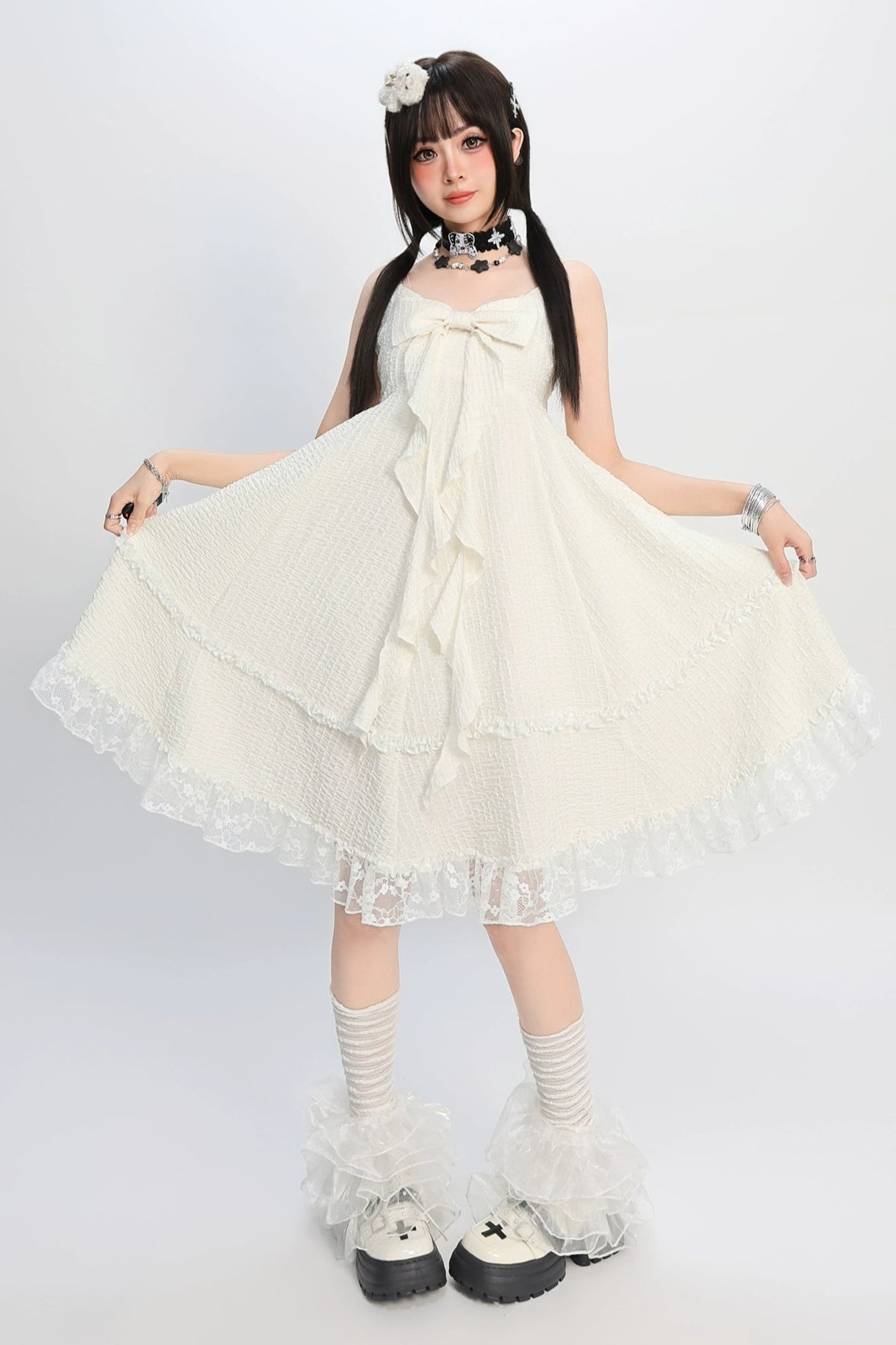 ガーリーアジアンビッグリボンスリップドレス