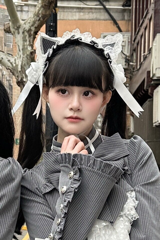 [Pre-order Deadline: April 25] Phantom Cat Series Cat Ear Hairband + Ribbon Veil Hat