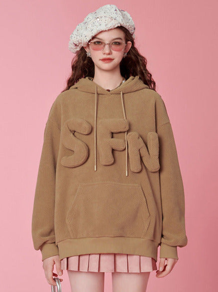 3D Letter Design Hoodie Loose Boa Hoodie