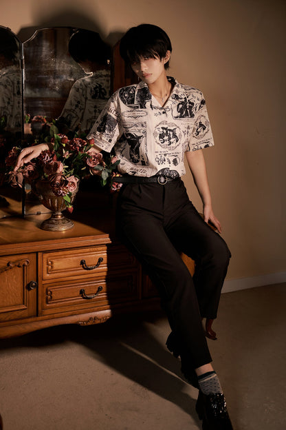 アンティークプリントデザインシャツ