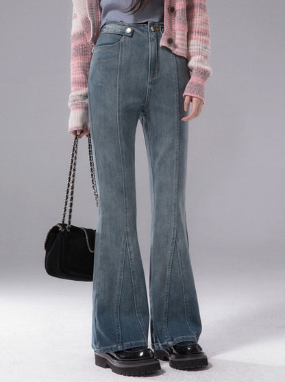 Baby Blue Stretch Skinny Denim Flared Pants