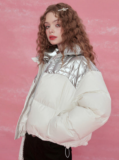 Short Glitter Contrast Down Jacket