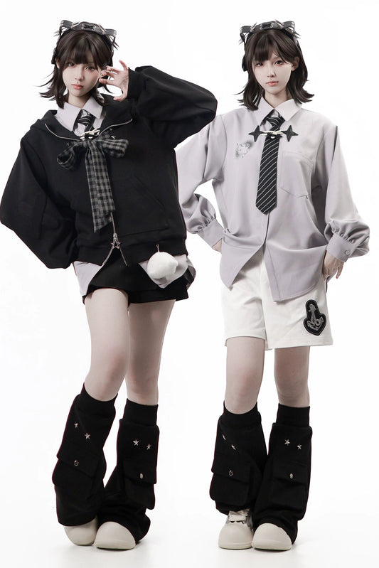 항해 로그 후드 재킷 + 루즈 셔츠 + 바지 + 퀼로트 + 넥타이 + 레그 워머