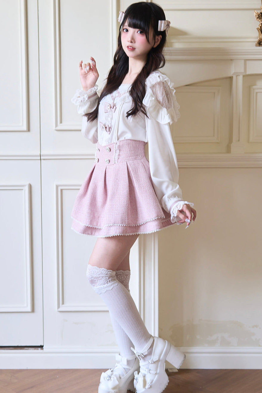 Sailor collar lace ribbon shirt