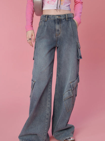 Loose High Street Denim Wide Cargo Pants