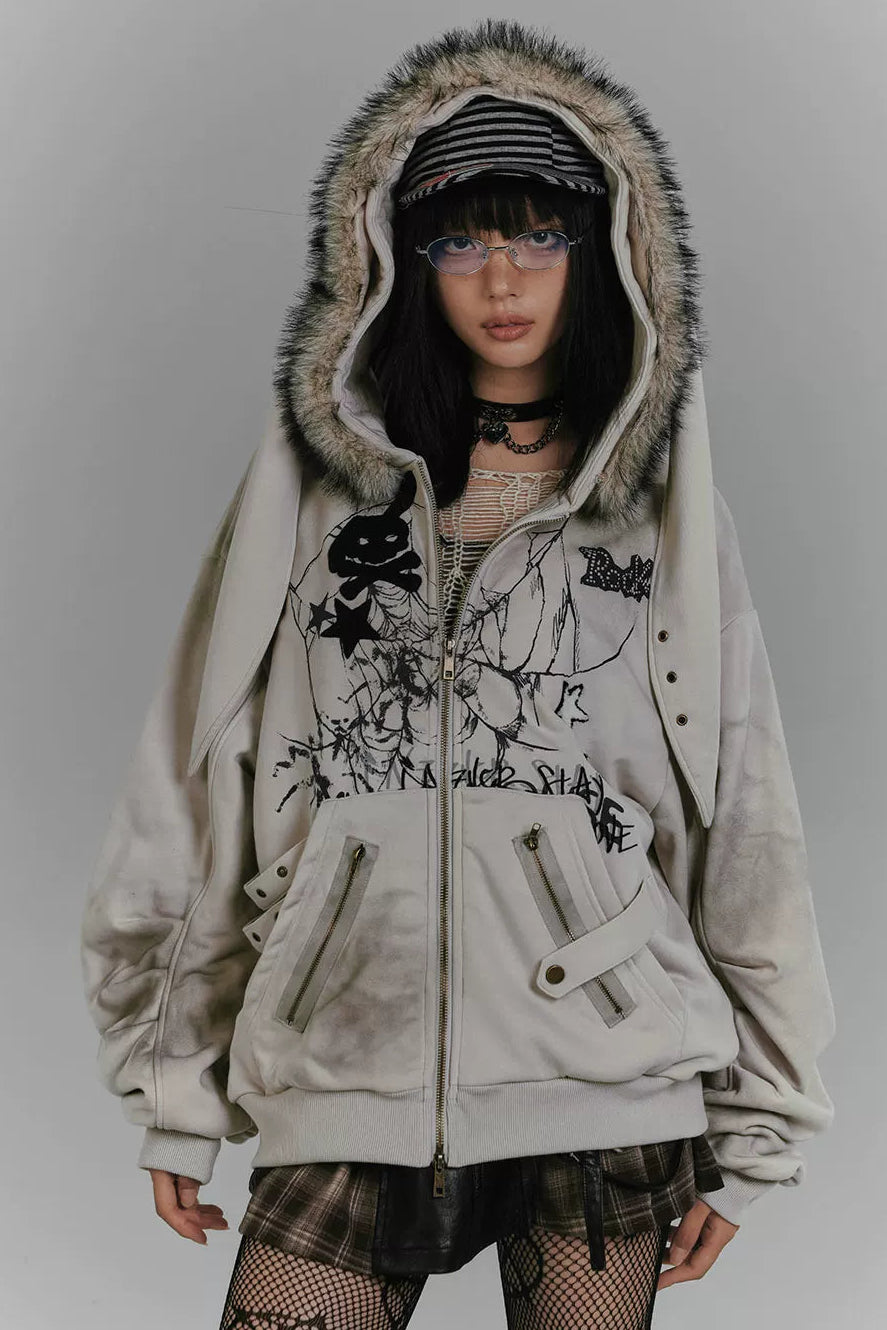 ラビットイヤーフードジップパーカー