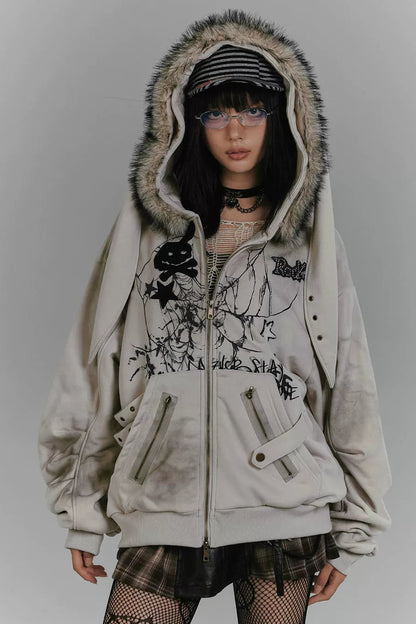 ラビットイヤーフードジップパーカー