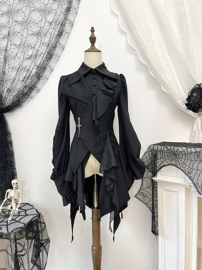 【12月29日予約締切】ダークゴシックコウモリカラーエレガントロングテールシャツ
