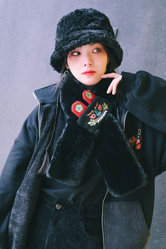 Odd house rabbit fur warm hat women's winter cold protection ear protection plush cotton hat retro thickened bucket hat shows small face