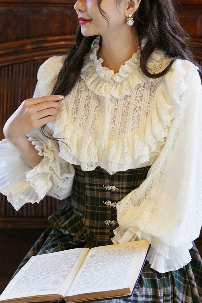 Frilled Lace Lantern Sleeve Shirt