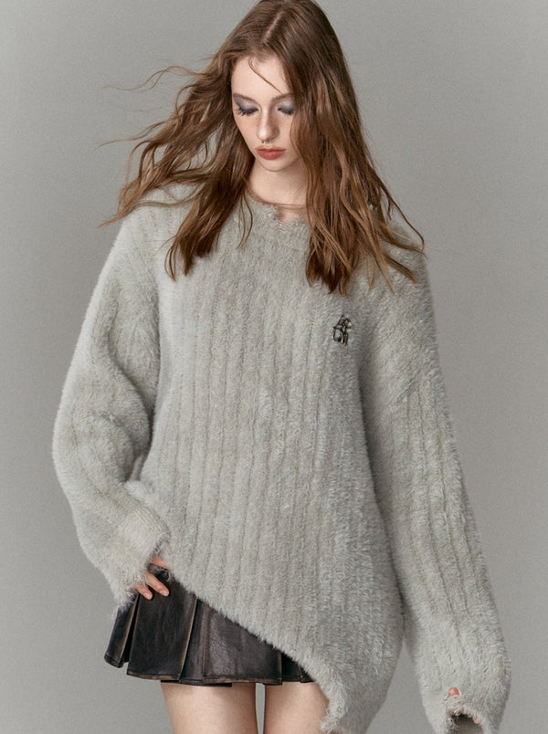 French soft fur long over knit
