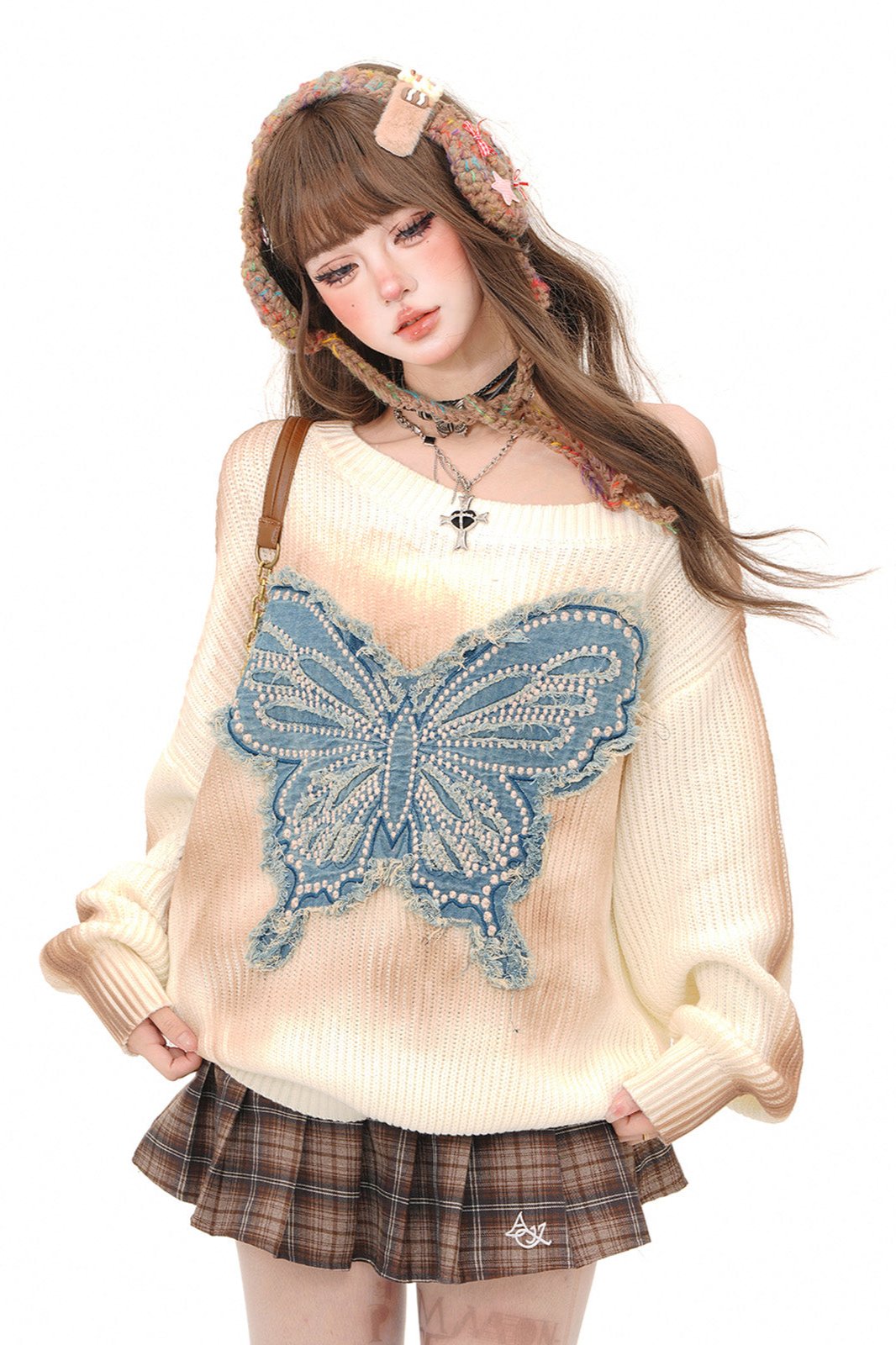 Butterfly Embroidered Slanted Top