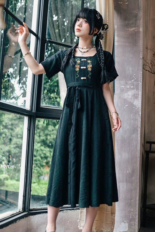 チャイナステッチジャカードロングドレス