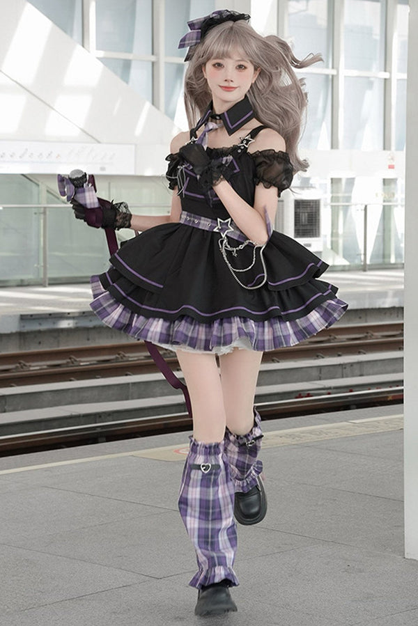 ダークアイドルチェックロリータドレス+レッグウォーマー