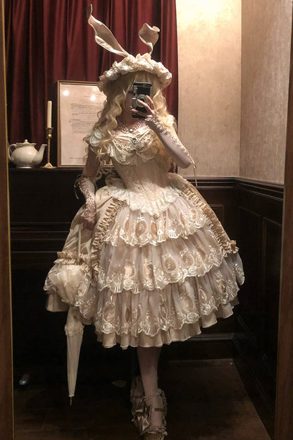 【8月3日予約締切】バーボンローズヴィクトリアンジュエルパールレースエンブロイダリーロリータプリンセスドレスTypeA/B＋アクセサリー（アームカバー・バックリボントレーン）【8月3日予約締切】バーボンローズヴィクトリアンジュエルパールレースエンブロイダリーロリータプリンセスドレス