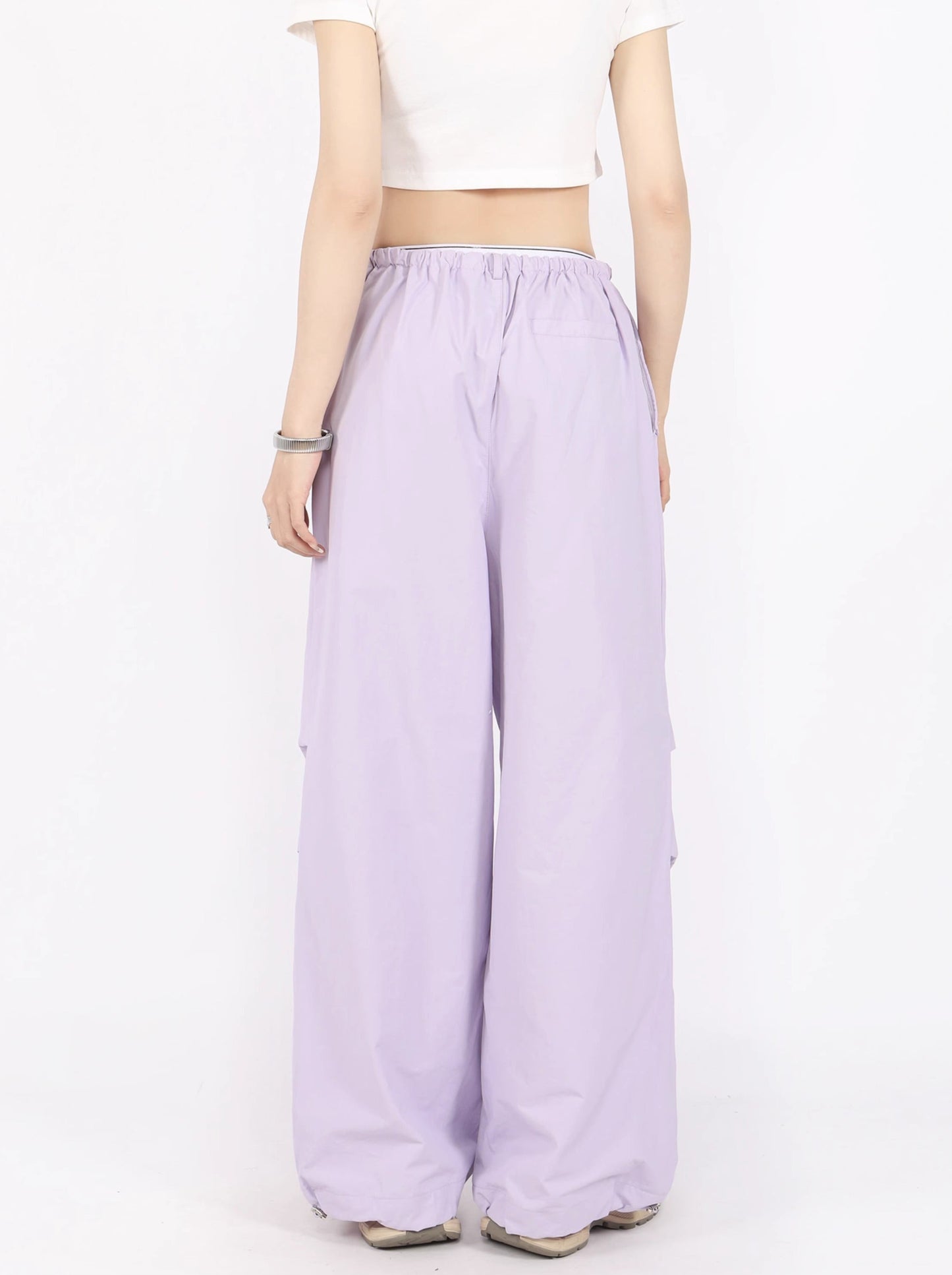 American retro high waist wide straight parachute pants