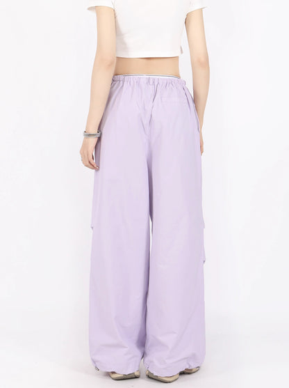 American retro high waist wide straight parachute pants