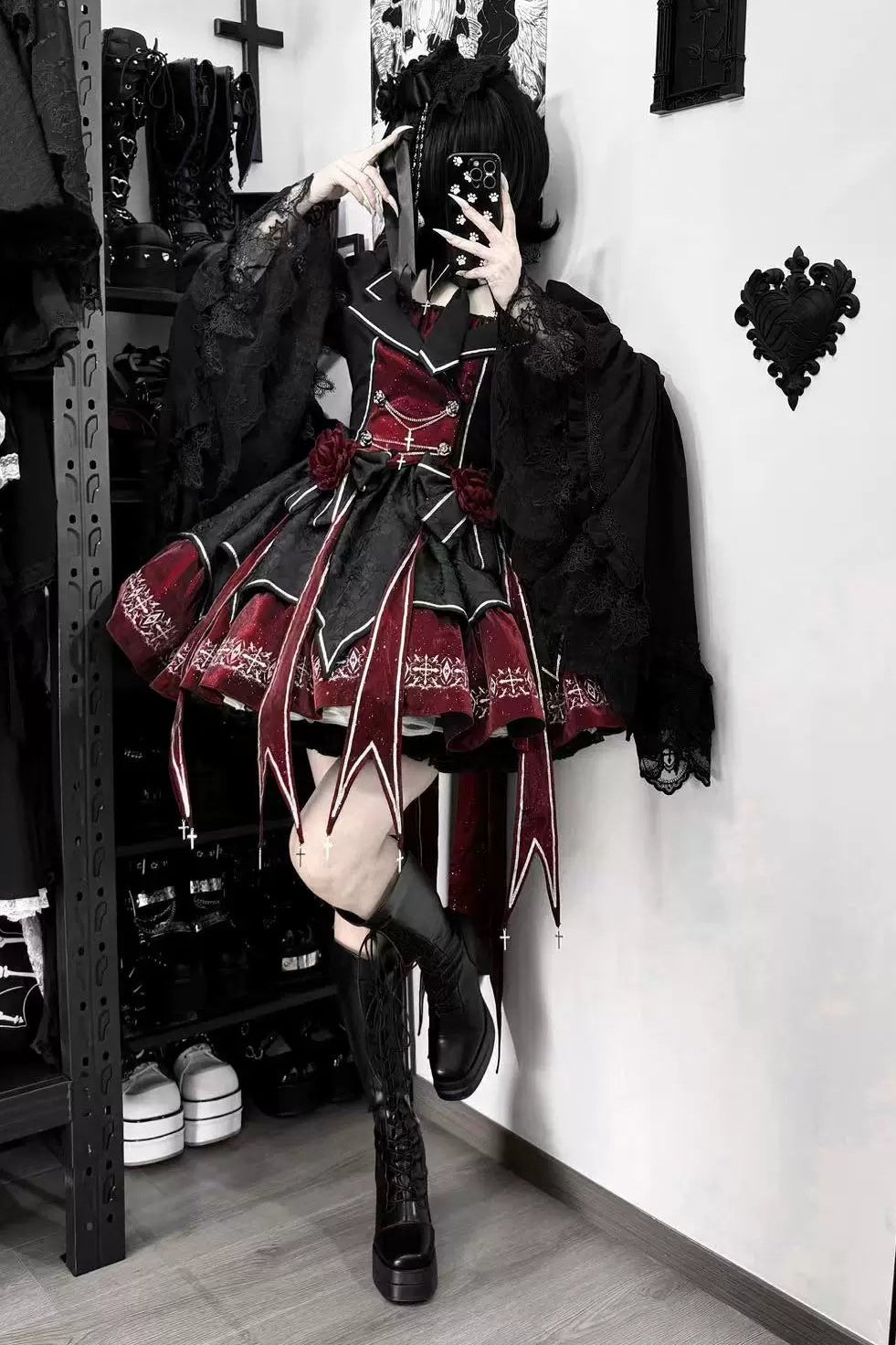 [Pre-order Deadline: April 11] Blue Red Noir Dark Gothic Lolita Jacket Dress Princess Sleeve Full Set + Matching Set