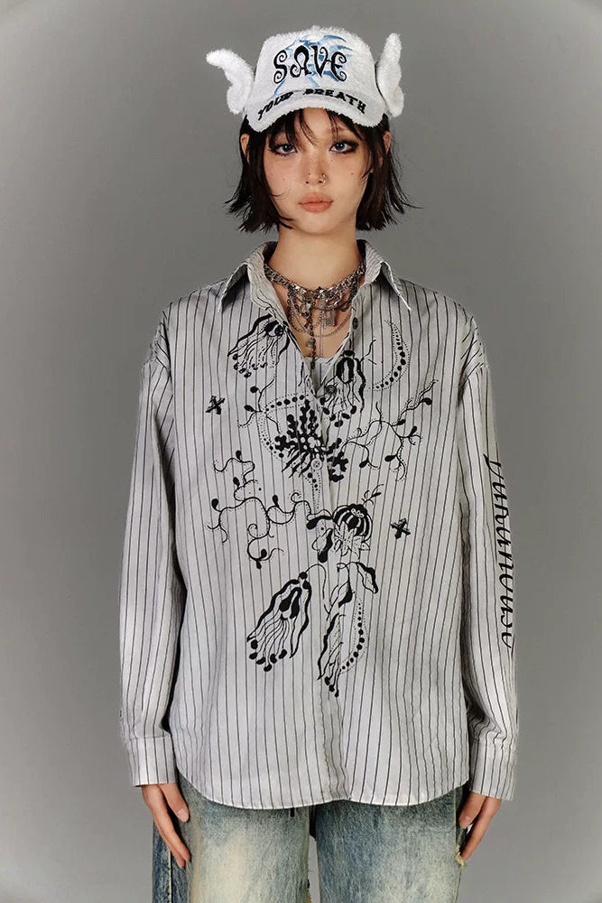 グラフィティストライプシャツ+キャミソールベスト