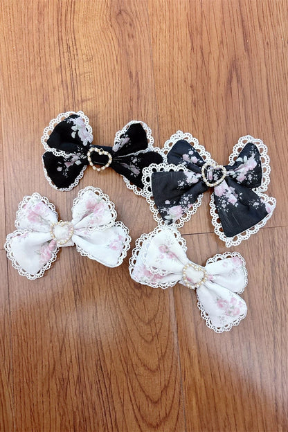 【10月28日予約締切】Pink/White/Black/White 4-Piece Set: Floral Tiered Lace Long-Sleeve Dress + Shorts + Pair of Ribbon Hair Clips + Bow Tie