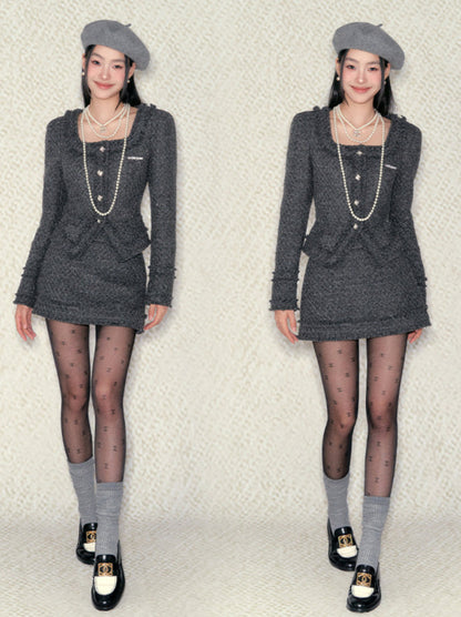 Celebrity style two -piece suit Gracequare air color west roll edge jacket + skirt [Reservation item]