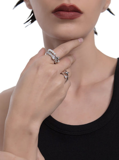 Three Piece Mode Silver Ring