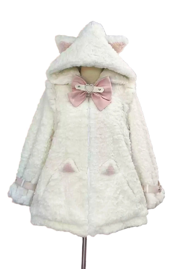 【予約商品】猫耳フーディークロスリボンジップファーコート