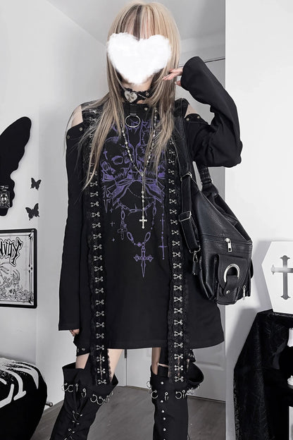 ダブルスカルサブカルチャーダークルーズオフショルダートップス