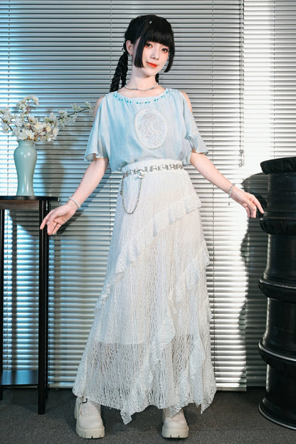 フリンジデザインロングスカート