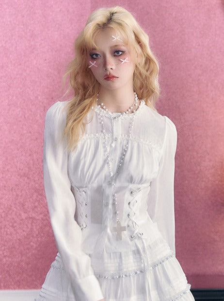 Angel White Top + Lace-up Skirt
