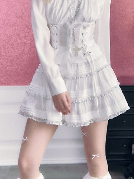 Angel White Top + Lace-up Skirt