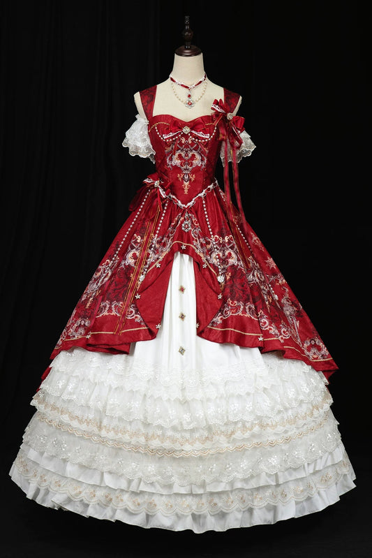 【5月3日予約締切】レッドホワイトコルセットレースリボンロリータJKSプリンセスドレス＋コンプリートセット