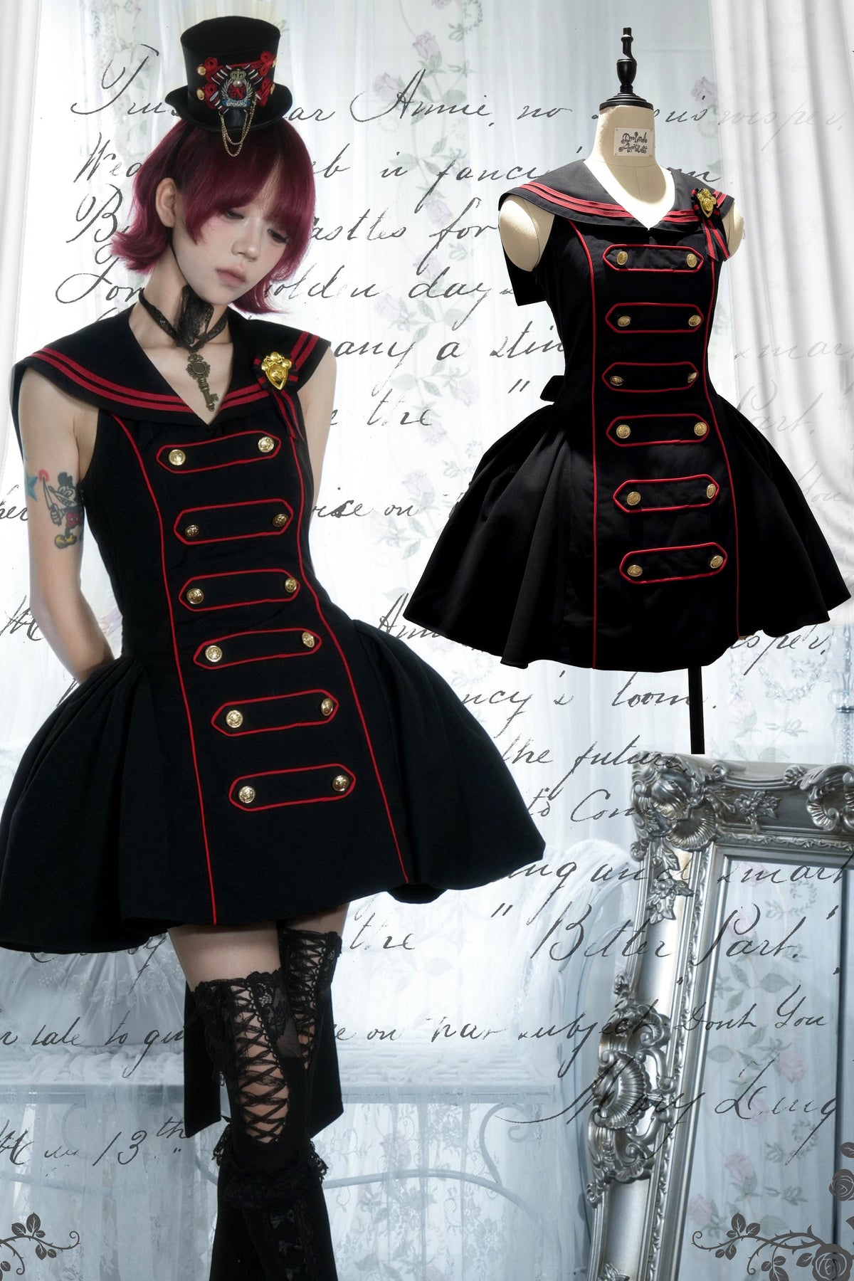 Black Red Navy Large Hem Backless Dress