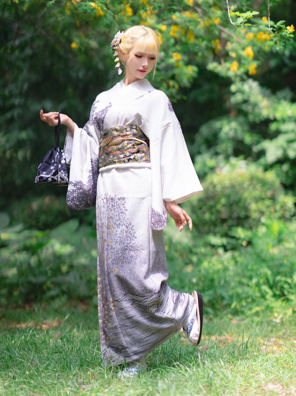 Retro chic asymmetric Japanese pattern kimono 9-piece set 