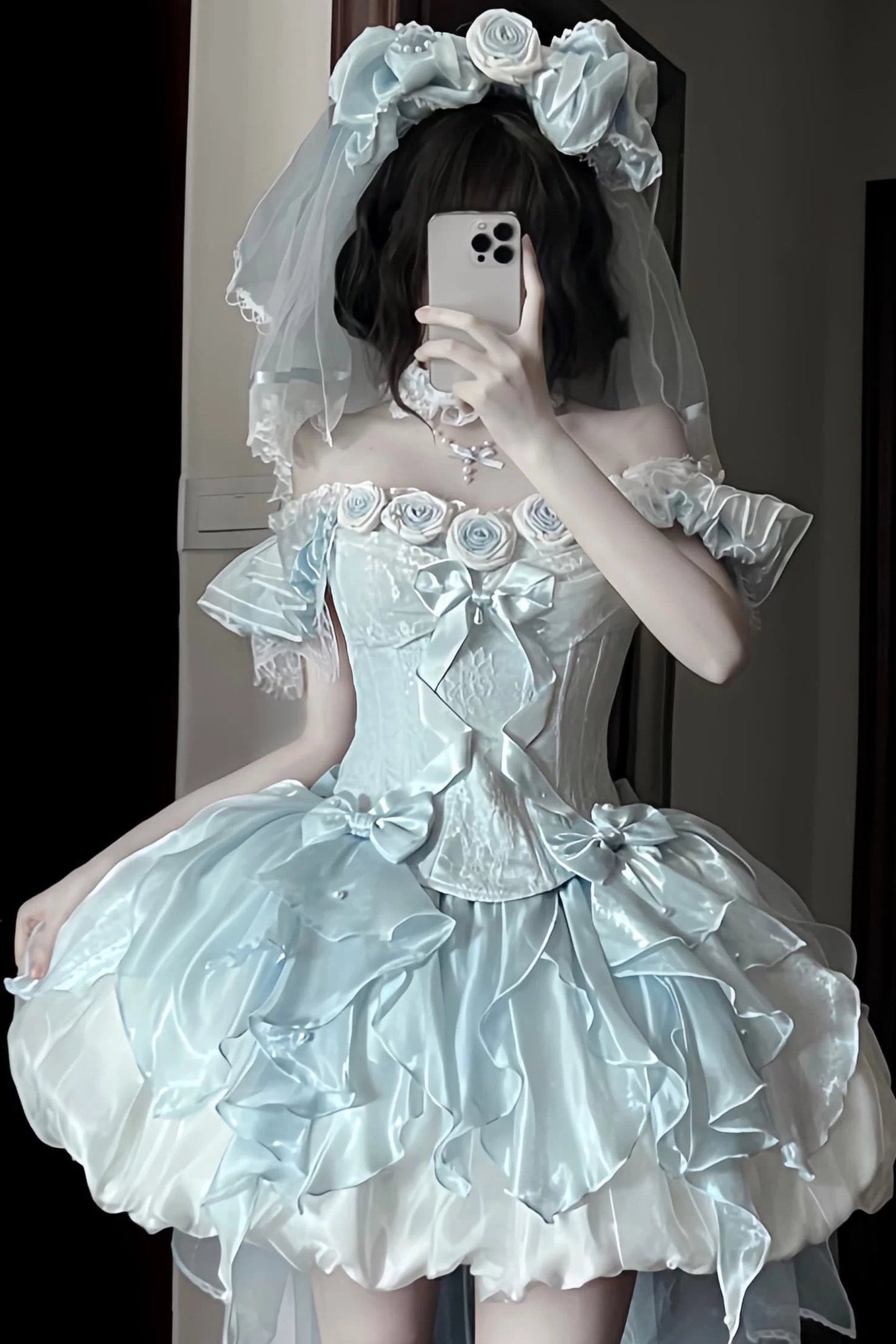 【9月6日予約締切】Romantic Rose Ballet Lolita Series Accessories（Rose Lace Veil Lolita Headpiece＋Lace Pearl Bow Choker）