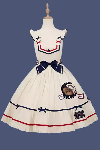 [Reservation deadline on October 8] Navy Bear Original Lolita Fake Two Piece Dress + One Piece + Tops + Suspender Dress