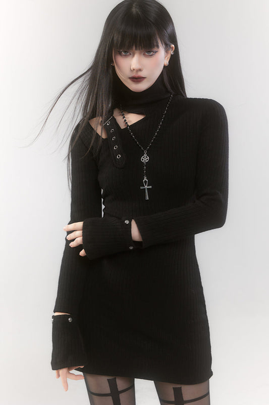 Shoulder Belt Design Knit Dress