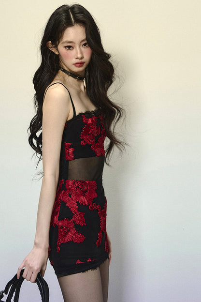 Dark Flower Tight Camisole Dress