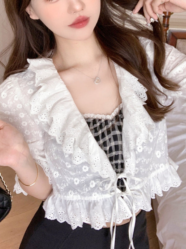 Sweet Check Camisole + Check Long Pants + Sheer Summer Cardigan