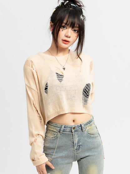 Mode Damaged Knit Top