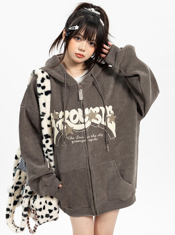 American Retro Letter Flock Logo Hooded Hoodie