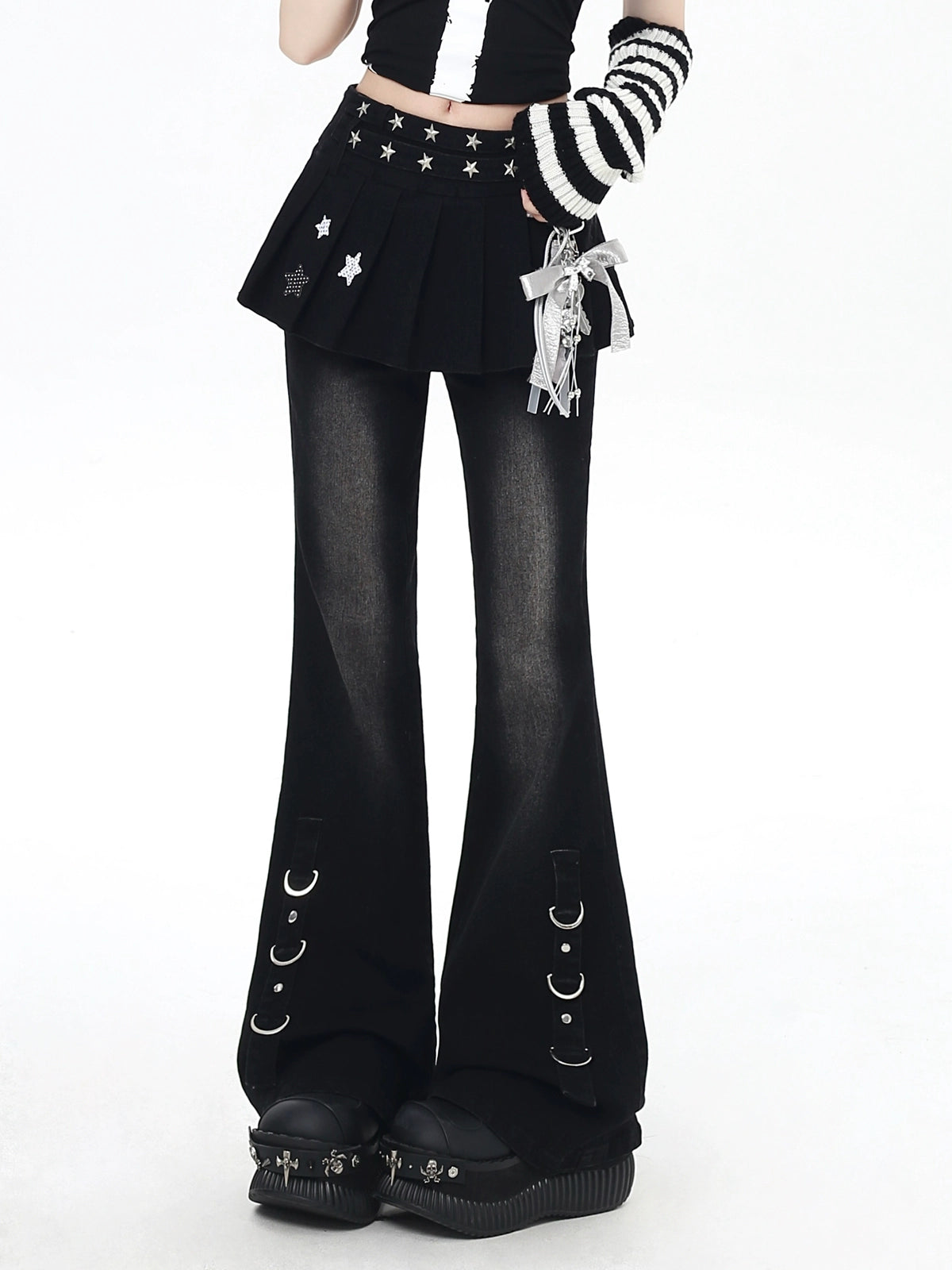 Faux two-piece skirt design slim slim jeans + pendant