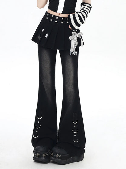 Faux two-piece skirt design slim slim jeans + pendant